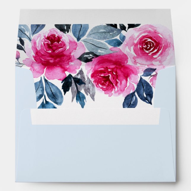 Enveloppe Aquarelle bleu clair Mariage rose (Dos (Bas))