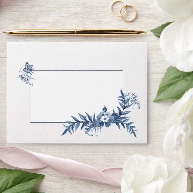 Enveloppe Aquarelle bleu Dusty Floral Custom Linal Mariage (Wedding)