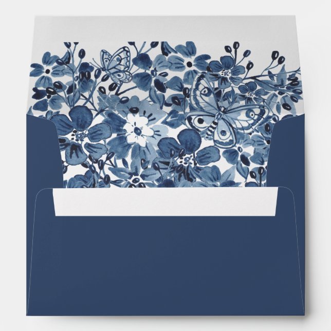 Enveloppe Aquarelle bleu Dusty Floral Custom Linal Mariage (Dos (Bas))