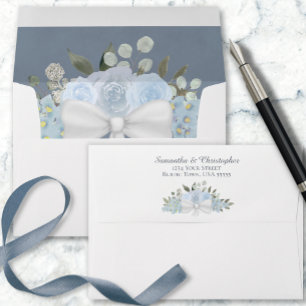 Enveloppe Aquarelle bleu Dusty Floral Elegant Boho Mariage