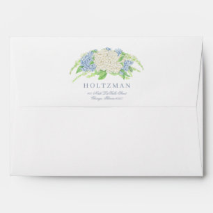 Enveloppe Aquarelle Bleu et Blanc Hydrangea Crest