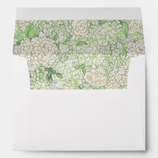Enveloppe Aquarelle Bleu et Blanc Hydrangea Crest (Dos (Bas))