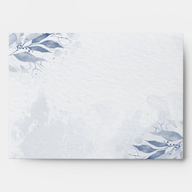 Enveloppe Aquarelle bleu Feuille Fleurs Mariage botanique (Devant)