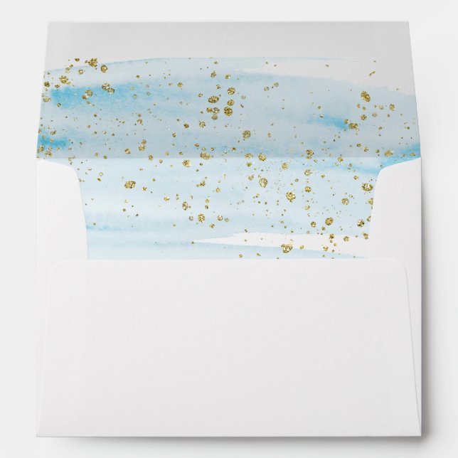 Enveloppe Aquarelle Bleu & Gold Linke Faire-part de mariage (Dos (Bas))