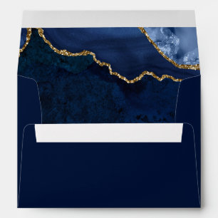 Enveloppe Aquarelle Bleu Marbre Or Agate Géode Mariage