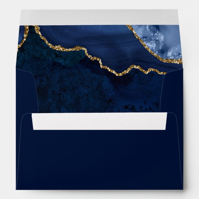 Enveloppe Aquarelle Bleu Marbre Or Agate Géode Mariage (Dos (Bas))