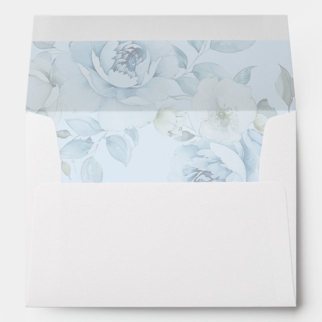 Enveloppe Aquarelle bleu minimaliste à fleurs mariage élégan (Dos (Bas))