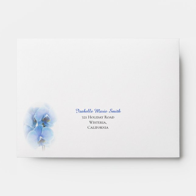 Enveloppe Aquarelle bleu moderne Orchidées tropicales Floral (Devant)