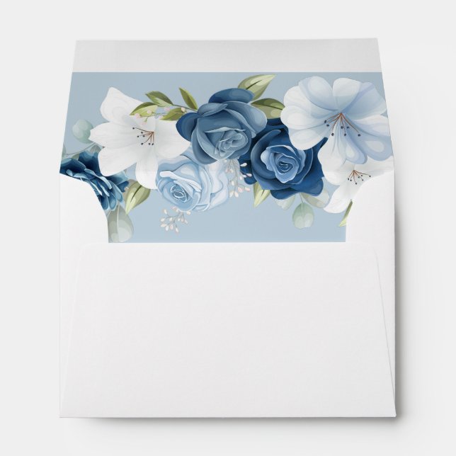 Enveloppe Aquarelle bleu poussiéreux Floral Élégant (Dos (Bas))