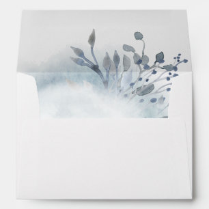 Enveloppe aquarelle bleu poussiéreux verdure