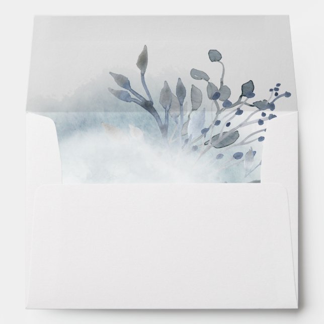 Enveloppe aquarelle bleu poussiéreux verdure (Dos (Bas))
