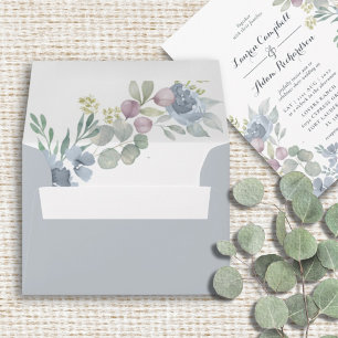 Enveloppe Aquarelle bleu rouille Mariage floral