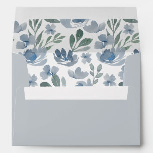 Enveloppe Aquarelle bleu rustique Dusty Mariage fleuri Envel
