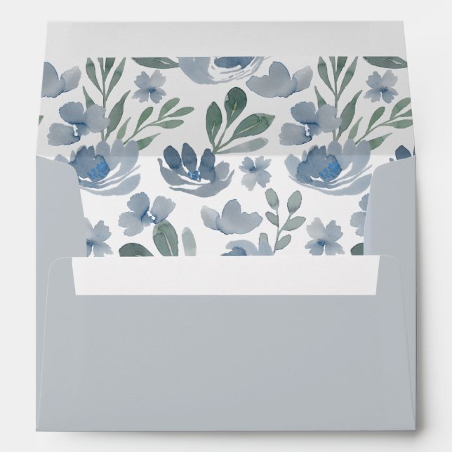 Enveloppe Aquarelle bleu rustique Dusty Mariage fleuri Envel (Dos (Bas))