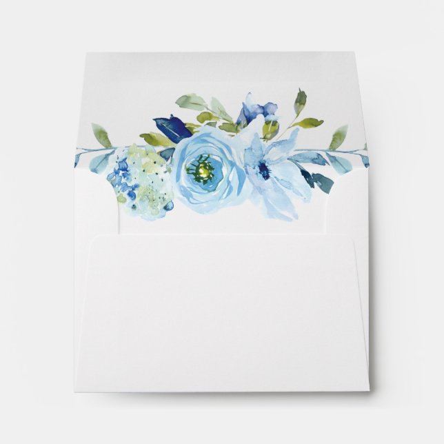 Enveloppe Aquarelle bleu vert Floral Verdure Mariage RSVP (Dos (Bas))