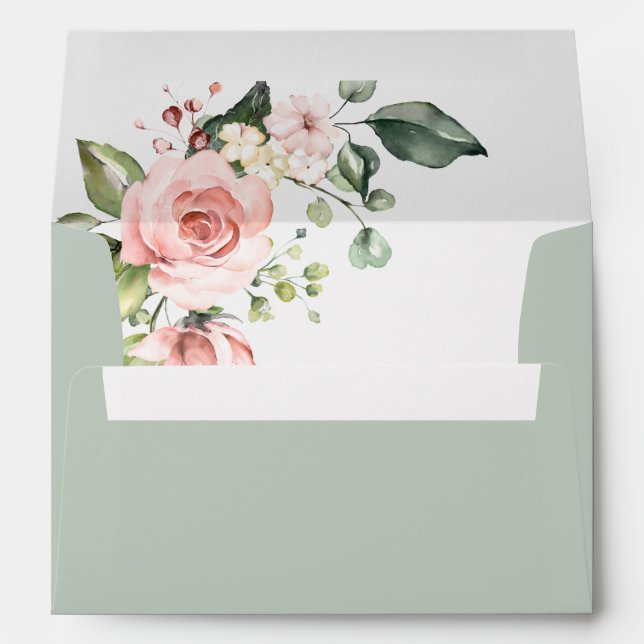 Enveloppe Aquarelle bleu vert Sage Aquarelle romantique Flor (Dos (Bas))