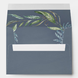 Enveloppe Aquarelle bleue Eucalyptus Vert Mariage de couronn