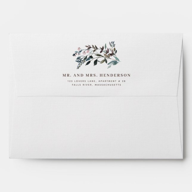 Enveloppe Aquarelle bleue Floral | Blanc | Adresse de retour (Dos (Haut rabat))