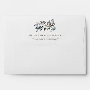 Enveloppe Aquarelle bleue Floral   Blanc   Adresse de retour