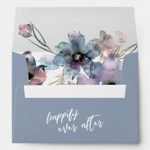 Enveloppe Aquarelle bleue poussiéreuse fleurit joyeusement 