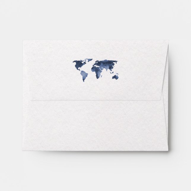 Enveloppe Aquarelle bleue | World Map Wedding RSVP (Dos (Haut rabat))
