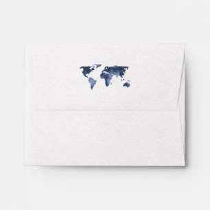 Enveloppe Aquarelle bleue World Map Wedding RSVP