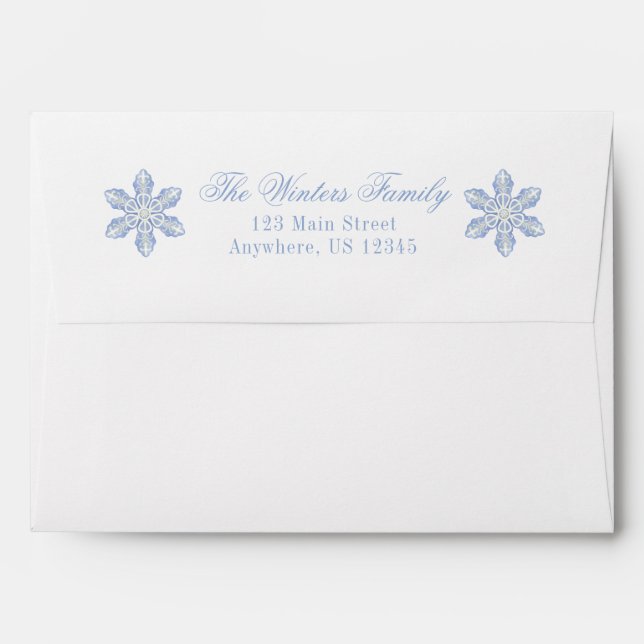 Enveloppe Aquarelle Blue Designer Snowflon Noël (Dos (Haut rabat))