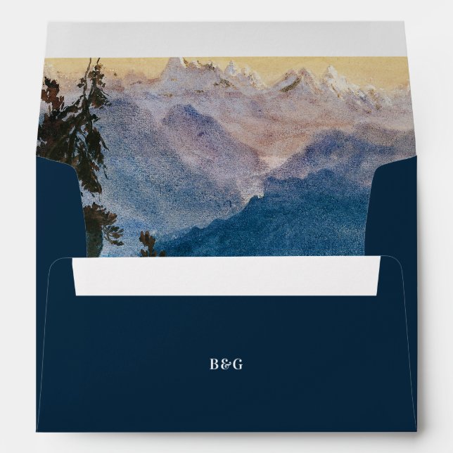 Enveloppe Aquarelle Blue Mountains Pine Faire-part de mariag (Dos (Bas))