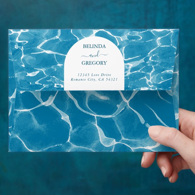 Enveloppe Aquarelle Blue Ocean Beach 5x7 Faire-part de maria (Hand)