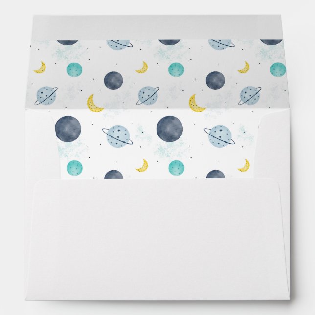 Enveloppe Aquarelle Blue Space Planet Motif (Dos (Bas))
