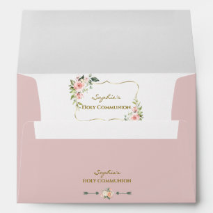 Enveloppe Aquarelle Blush Floral Gold Holy Communion