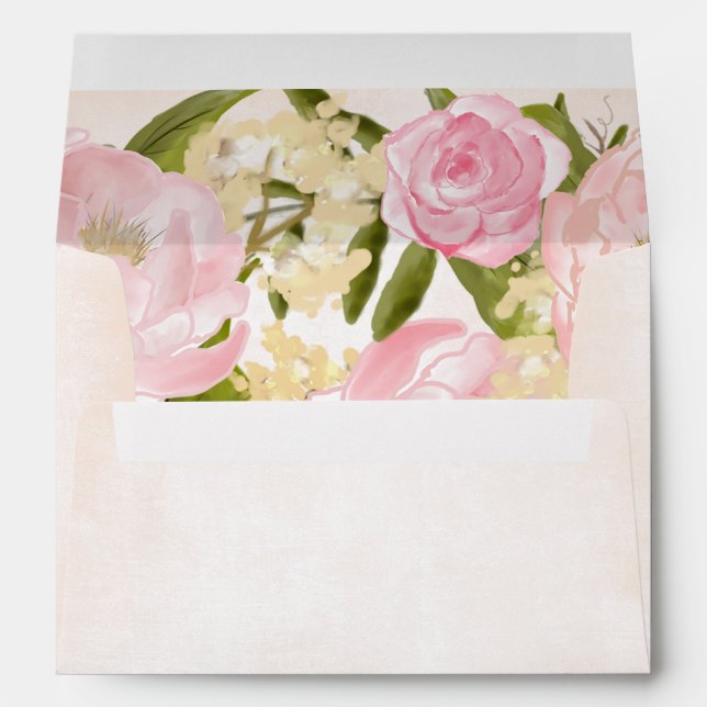 Enveloppe Aquarelle Blush Pink Peony Mariage (Dos (Bas))
