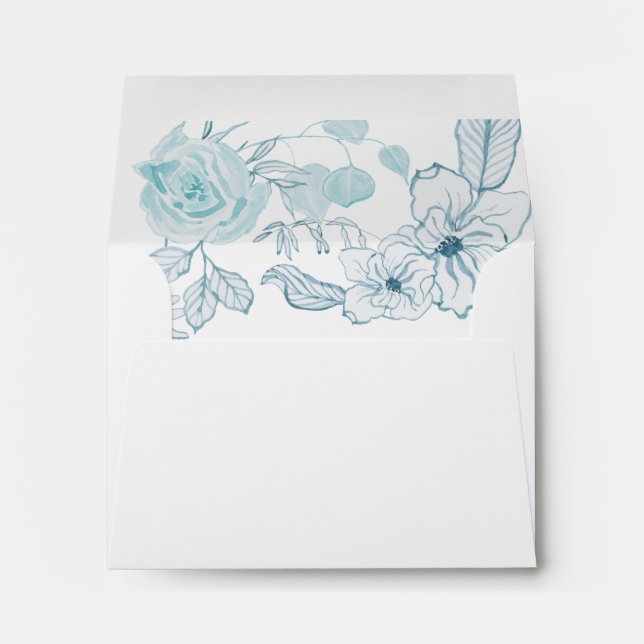 Enveloppe Aquarelle Boho Floral Mariage Bleu Blanc Vert (Dos (Bas))
