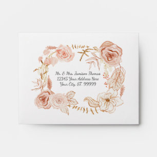 Enveloppe Aquarelle Boho Floral Mariage Blush Pink Folio