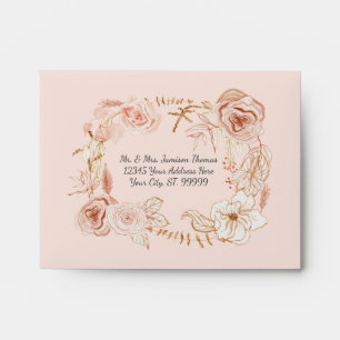 Enveloppe Aquarelle Boho Floral Mariage rose n Terra Cotta