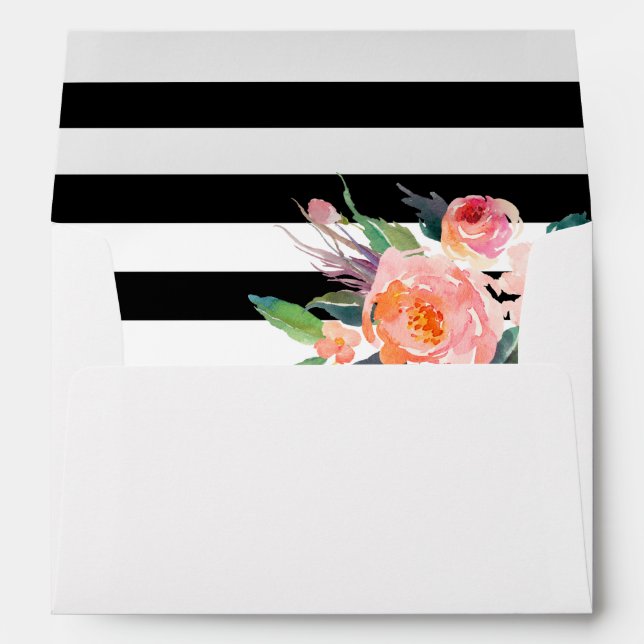 Enveloppe Aquarelle Botanique Floral Noir Blancs (Dos (Bas))