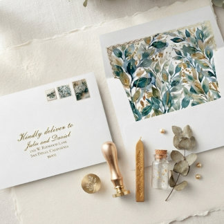 Enveloppe Aquarelle botanique moderne à feuilles d'eucalyptu