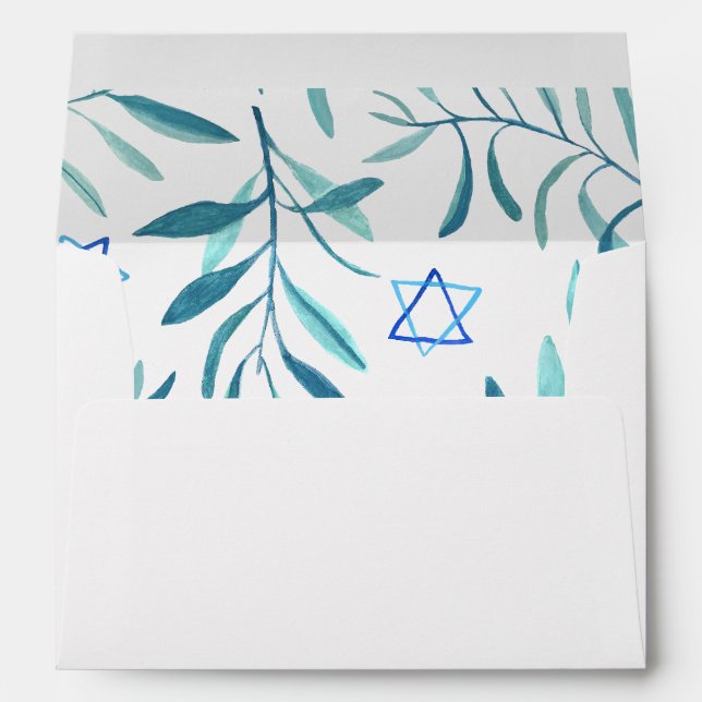 Enveloppe Aquarelle Botanique Star de David Bar Bat mitzvah (Dos (Bas))