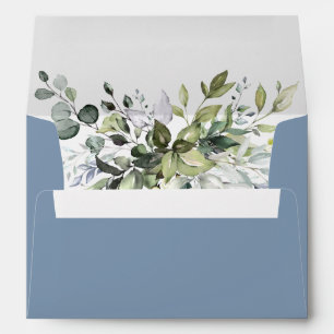 Enveloppe Aquarelle Botanique Verdure Dusty Blue Mariage