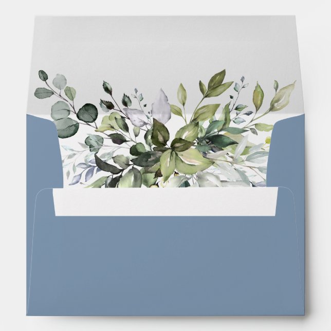 Enveloppe Aquarelle Botanique Verdure Dusty Blue Mariage (Dos (Bas))