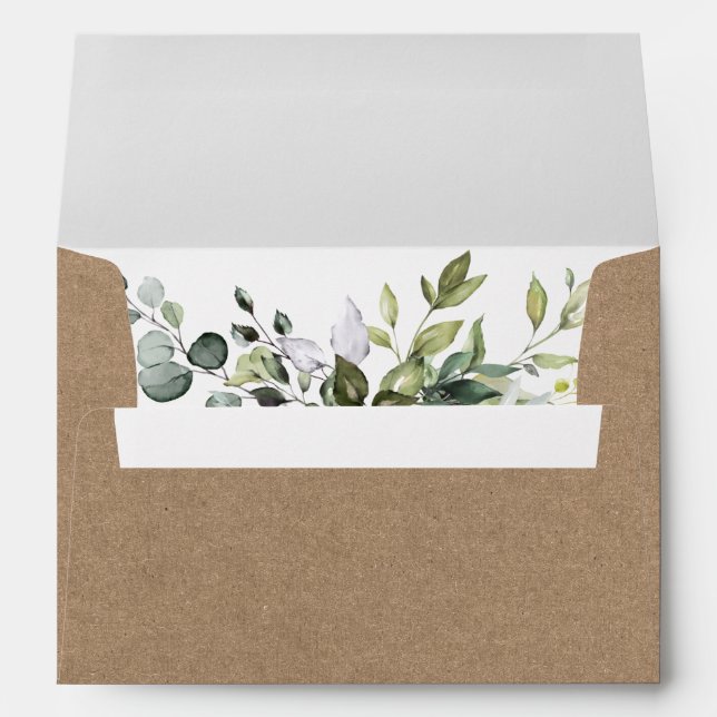 Enveloppe Aquarelle Botanique Vert Mariage Kraft (Dos (Bas))
