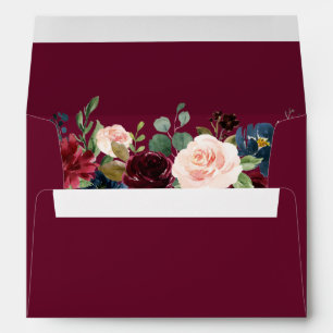 Enveloppe Aquarelle Bourgogne Bleu Mariage Floral Invitation