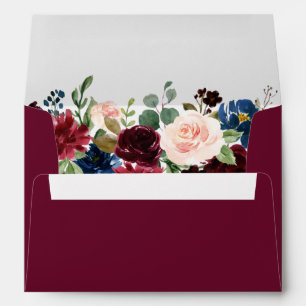 Enveloppe Aquarelle Bourgogne bleu rose Mariage
