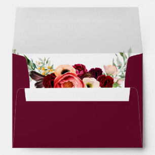 Enveloppe Aquarelle Bourgogne Floral Boho Faire-part de mari