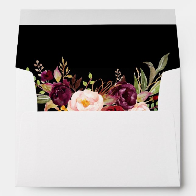 Enveloppe Aquarelle Bourgogne Floral Mariage Blk Invitation (Dos (Bas))
