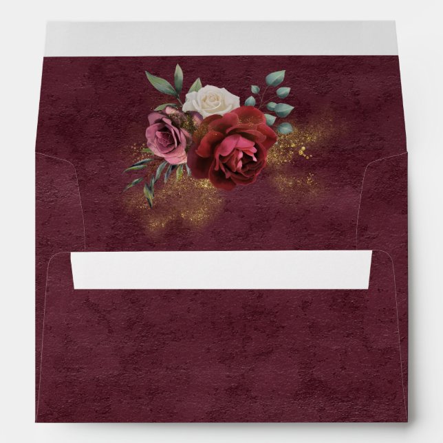 Enveloppe Aquarelle Bourgogne Floral Parties scintillant or (Dos (Bas))