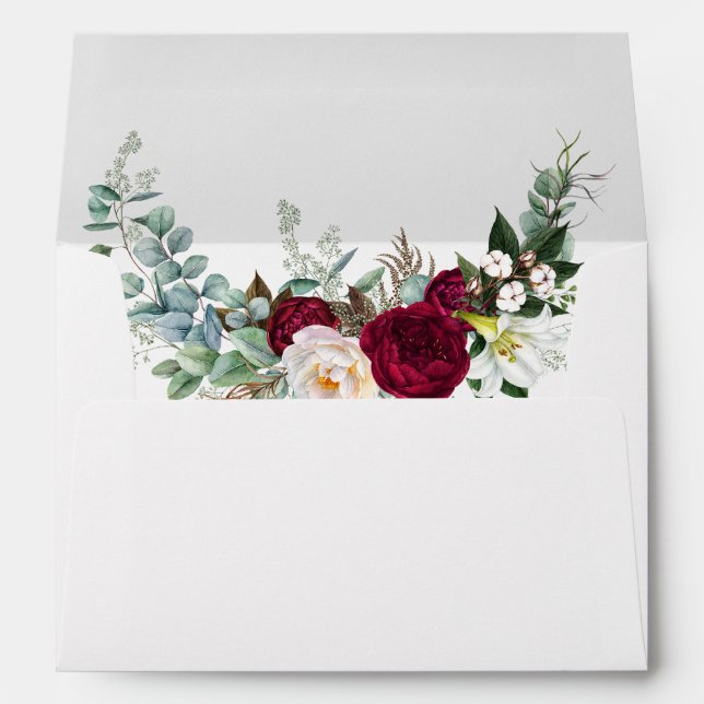 Enveloppe Aquarelle Bourgogne Flore Vert Mariage Blanc (Dos (Bas))