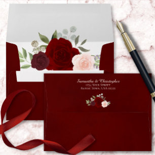 Enveloppe Aquarelle Bourgogne foncée Florale Mariage élégant