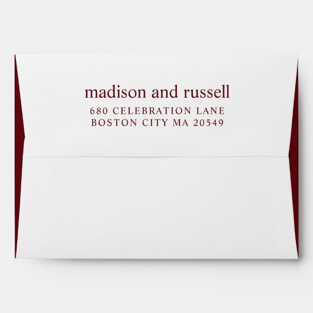 Enveloppe Aquarelle Bourgogne Mariage rouge profond (Dos (Haut rabat))
