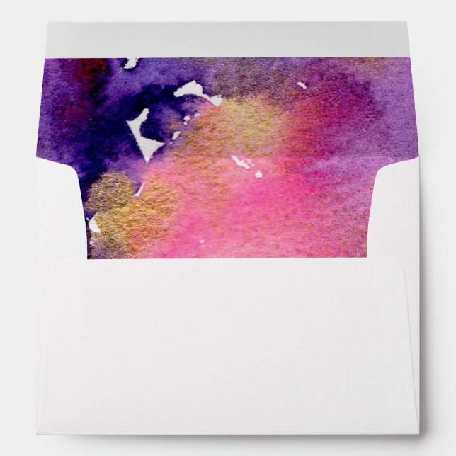 Enveloppe Aquarelle brillante violette et or (Dos (Bas))